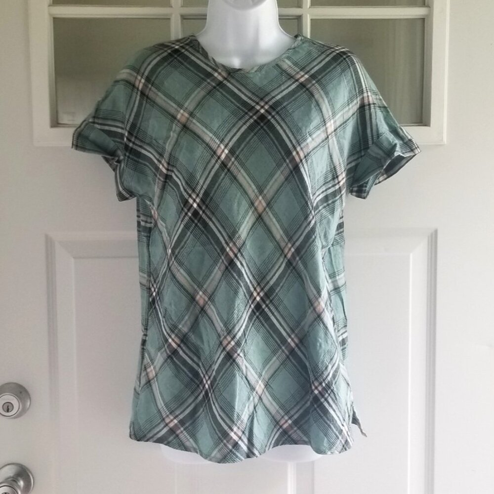 J. Jill Plaid Short Sleeve Tunic Top | Sz. XS